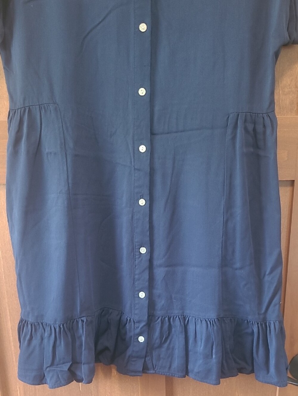 Navy Button-Front Collared Mini Dress with Ruffle Hem - Picture 5 of 8